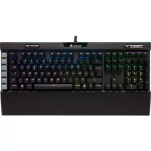 un clavier noir avec des lumières colorées