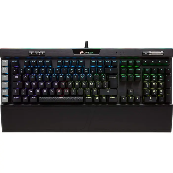 un clavier noir avec des lumières colorées