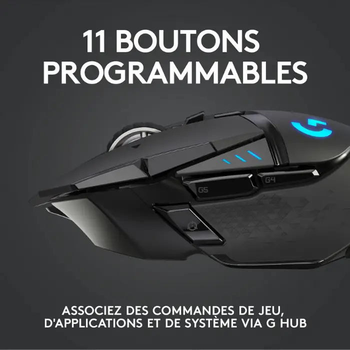 une souris d'ordinateur noire avec des lumières bleues