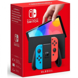 Nintendo Switch (model OLED) with Joy-Con controllers neon blue/neon red